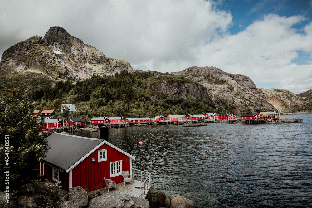 Wioska rybacka, Lofoty, Norwegia - obrazy, fototapety, plakaty 