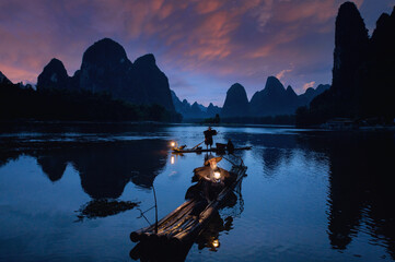 xianggong hill landscape of guilin, li river and karst mountains. xingping, yangshuo county, guangxi