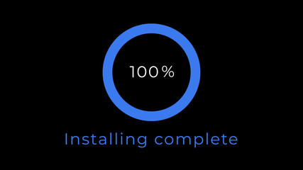 100% Circle Round Installing Bar Progress Indicator on Black Background