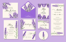 Wedding Watercolor Lavender Floral Invitation, Thank You, Reply, Menu, Rsvp.