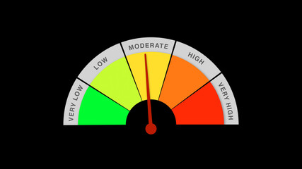 Red Meter Gauge on Moderate Indicator for Review and Rating Illustration on Black Background