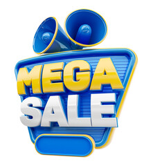 Poster - Label 3d render Mega Sale in megaphone realistic isolated white background