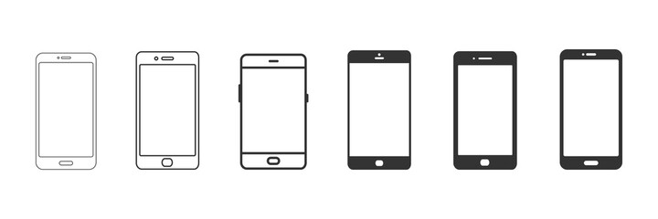 Poster - Smartphone icon set. Mobile phones mock up with empty screen collection. Modern linear gadgets group. Vector illustration isolated on white background.