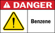 Danger Sign Benzene. Hazardous chemical warning signs and symbols.
