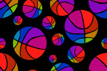 Balls In Rainbow Colors Seamless Pattern On Black Background