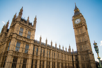 london, uk - february 4, 2017: wide angle close up of the big ben clock tower and parliament gorgeou
