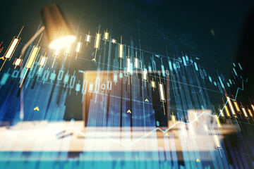 Poster - Multi exposure of abstract creative financial chart on computer background, research and analytics concept