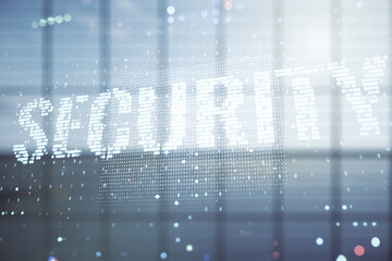 Aufkleber - Virtual cyber security creative concept on abstract empty interior background. Double exposure