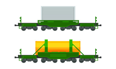 Wall Mural - Side View of Freight Train Wagons Set, Railway Transport Flat Vector Illustration