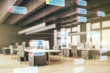 Aufkleber - Abstract virtual coding concept on a modern furnished office background. Multiexposure