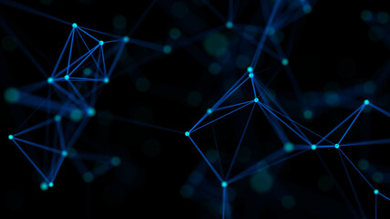 Sticker - Abstract blue background. Network data connect with lines and dots. Science space wallpaper. 3D rendering.