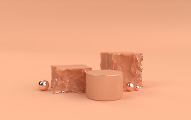 Aufkleber - 3d rendered studio with geometric shapes, podium on the floor. Platforms,  showcase, rock pedestal for product presentation, mock up background. Minimal design. Branding banner for cosmetics product