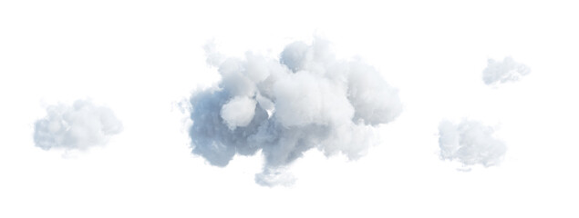 3d render, collection of abstract cloud shapes isolated on white background, cumulus clip art