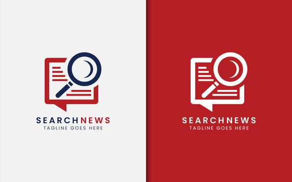 Magnifying Glass Looking Over Newspapers Logo Design.
