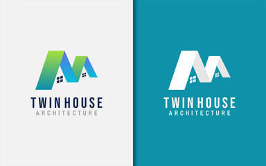 Poster - Twin House Logo Design. Modern Building and Architecture Logo Illustration.