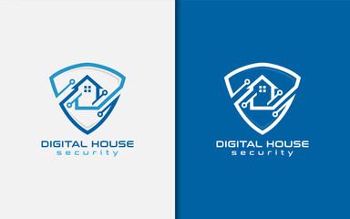 Poster - Abstract Shield Combined with House and Digital Element Logo Design. Usable for Building Business, Tech and Security Company.
