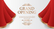 Elegant luxury grand opening poster banner with red silk curtain wave open illustration