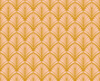 © Moab Republic - Art Deco Style Repeat Pattern With Floral Pink Motifs On Caramel Brown Background. Pink And Gold Retro Seamless Repeat For Home Décor, Textiles, Fabric, Wrapping Paper.