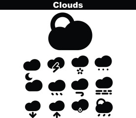 Canvas Print - Set of Cloud Icons in solid style isolated on white background. Cloud symbol for your web site design, logo, app, UI. Vector illustration, EPS10