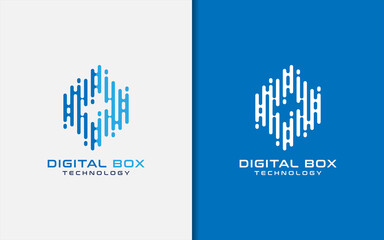 Poster - Abstract Blue Box with Digital Style Concept Logo Design. Business Technology Logo Illustration.