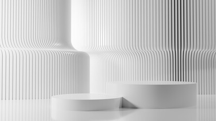 Poster - White 3d rendering or mockup cylinder podium for branding, packaging and cosmetic product presentation. Minimal geometric shapes. Stage showcase on pedestal 3d white studio premium background