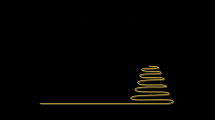 Wall Mural - Self drawing animation of New Year tree, Christmas decoration. Line art. Copy space. Golden line. Black background.