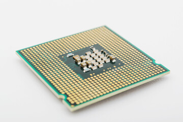 Macro of a computer's processor detail. White background.