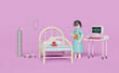 Patient room with woman doctor and stick man patient in pink background ,Accident insurance concept ,3d illustration or 3d rendering