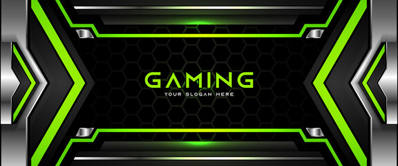 Wall Mural - futuristic green abstract gaming banner design template with metal technology concept. vector illust