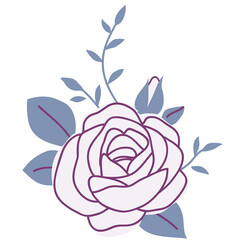 Wall Mural - Decorative pink rose silhouette with green leaves. Vector illustration. Ornamental flower icon for embroidery design	