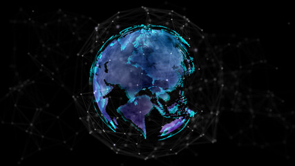 Aufkleber - 3d rendering digital earth rotating, Global network connection, Technology high speed internet connection abstract background.