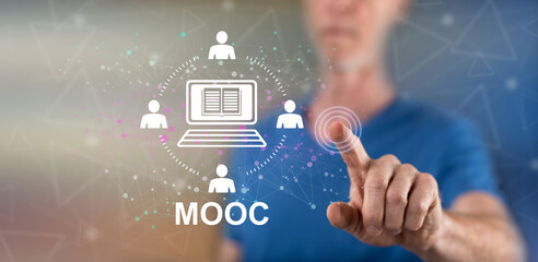 Poster - Man touching a mooc concept