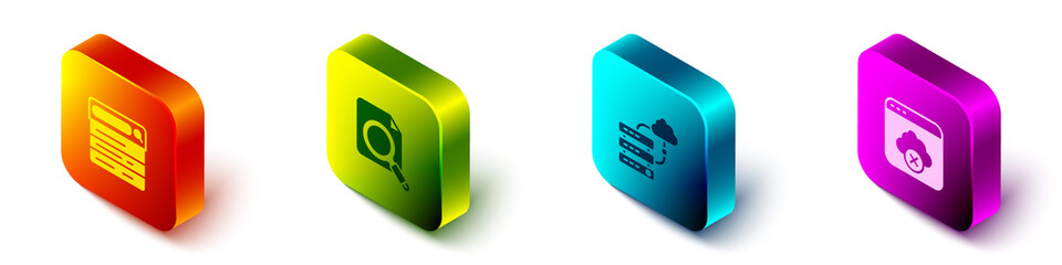 Aufkleber - Set Isometric Search engine, concept with folder, Network cloud connection and Failed access storage icon. Vector
