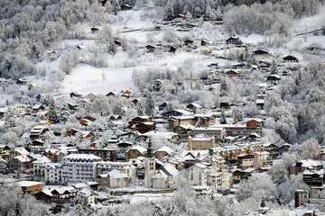 Poster - French Alps in winter. Saint Gervais Mont-Blanc village. Famous ski station.  Saint-Gervais. France.