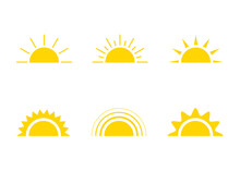 Yellow Sun Icon, Sunshine And Sunrise Or Sunset. Decorative Sun And Sunlight. Hot Solar Energy For Tan. Vector Sign