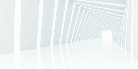Poster - abstract white futuristic architecture design tunnel with tright lighting 3d render illustration