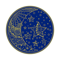 Wall Mural - Circle mandala. Line background. Hand drawn lines. Zentangle. Half moon and stars. Doodle for design. Design for spiritual relaxation for adults