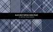 Check plaid pattern set in blue. Seamless dark tartan vector graphics for jacket, coat, skirt, flannel shirt, dress, blanket, duvet cover, other modern spring autumn winter fashion fabric design.