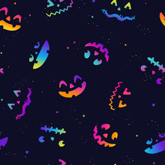  Colorful and fun hand drawn Halloween faces, cute background, vibrant gradients, modern design - great for textiles, wrapping, banners, wallpapers - vector design
