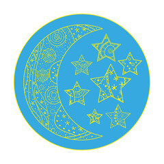 Wall Mural - Mandala. Moon and star with abstract patterns on isolation background. Design for spiritual relaxation for adults. Line art creation. Print t-shirts. Art creation. Web icon