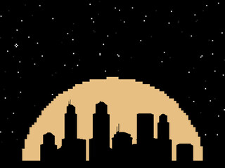 Poster - Pixel art background. Pixel city, 8bit, pixel art