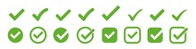 Check Mark Vector Icon. Green Box Set. Ok Choose Illustration White Background. Correct Isolated Symbol.