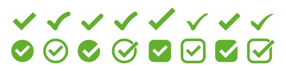 check mark vector icon. green box set. ok choose illustration white background. correct isolated sym