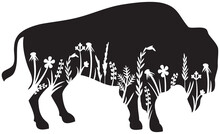 Floral American Bison (buffalo) Vector Icon (grass Silhouettes - Flowers And Plants).