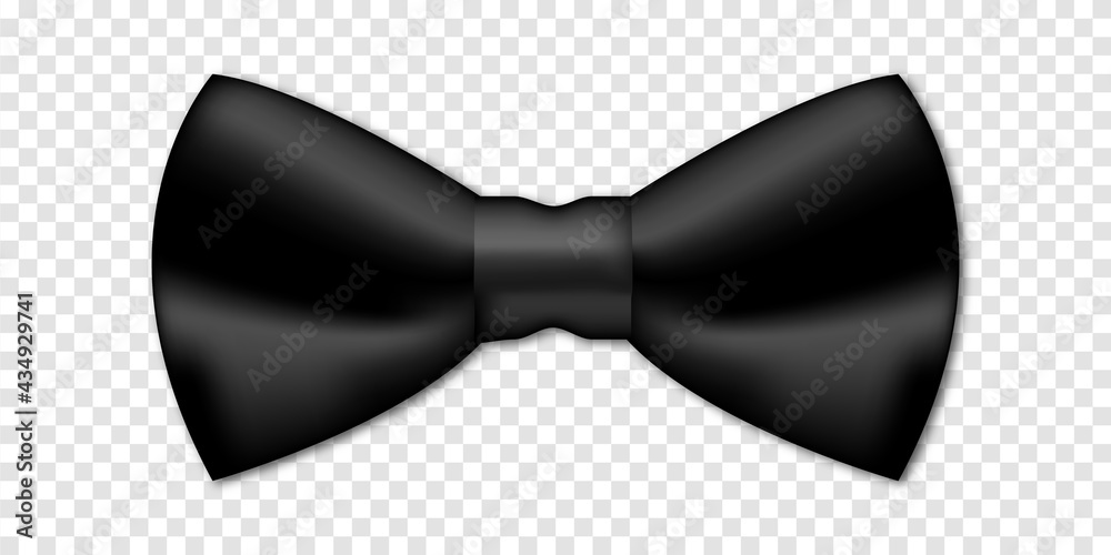 Realistic black bow tie. Vector bowtie isolated on transparent background - obrazy, fototapety, plakaty 