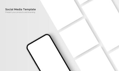 Poster - Phone Mockup with Blank Social Media Posts Template. Present Your Products and Branding. Vector Illustration