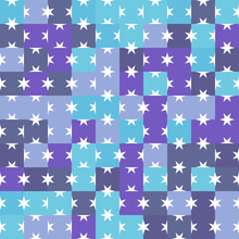 Blue White Shapes Decoration Background. Stars Seamless Pattern Vector Illustration.