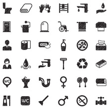 Toilet And WC Icons. Black Scribble Design. Vector Illustration.