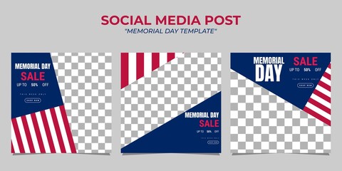 Wall Mural - US Memorial Day social media post template design. It is suitable for banners, posters, flyers, greeting cards, etc. Vector illustration