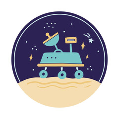 Space mars rover robot vechile. Hand drawn kids style vector illustration. Science, space explorer, technology, spaceship concept.